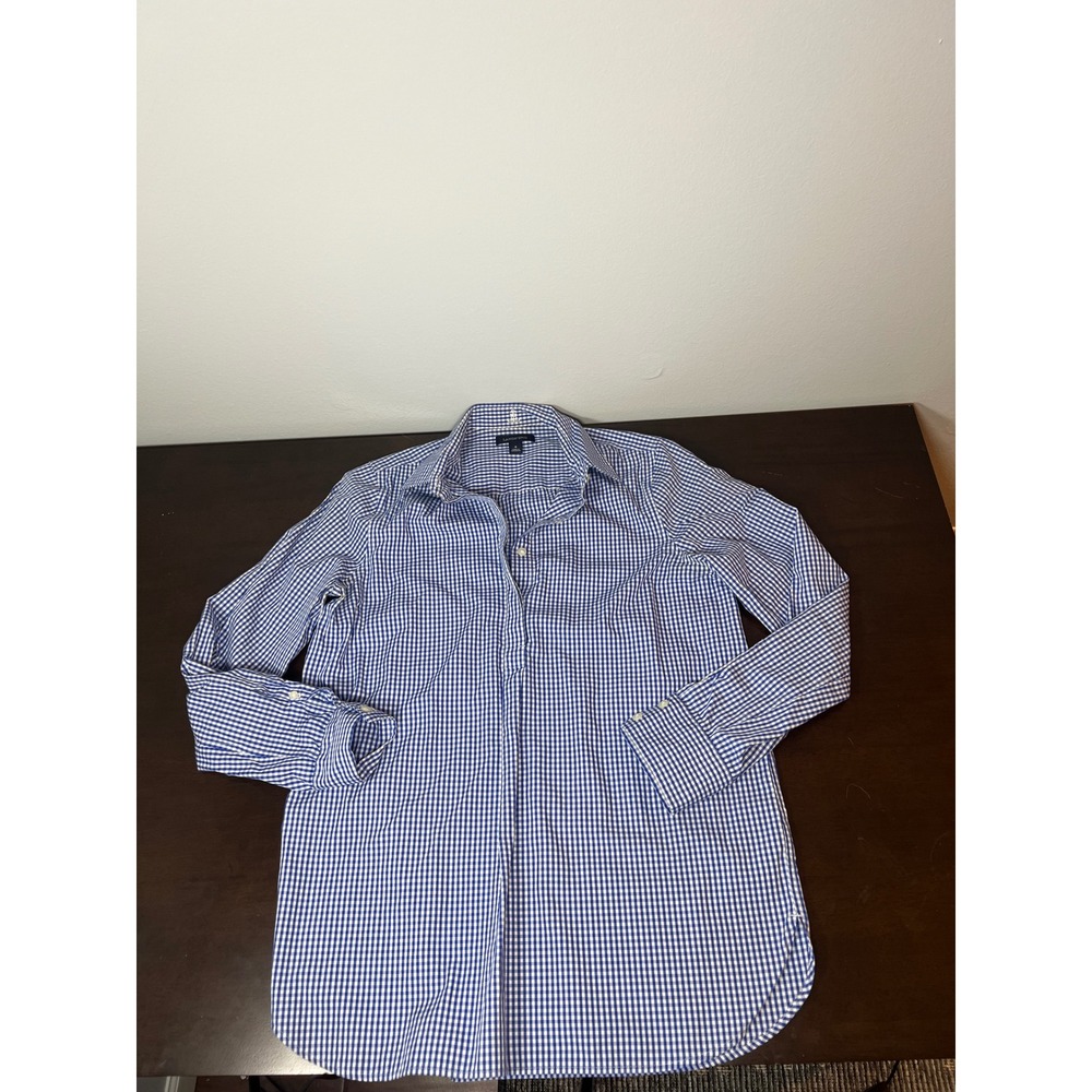 Lands End Mens Blue White Gingham Long Sleeve Button Down Shirt Size 4 0030